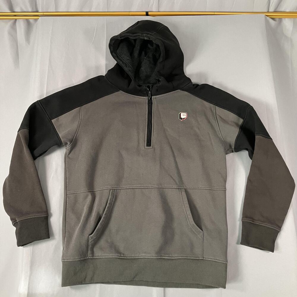 Twitch Hoodie Mens Extra Large‎ Gray Black Quarter Zip Fleece Lined Gaming Logo